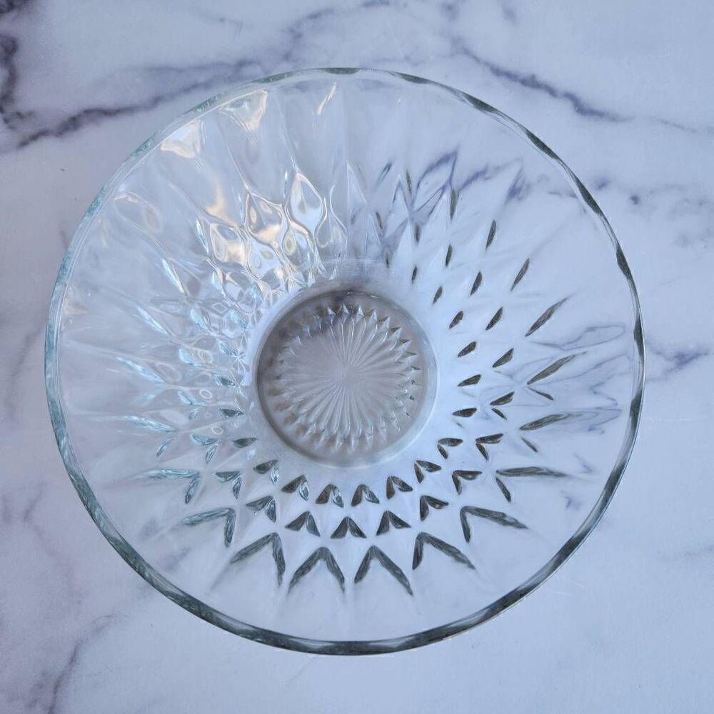 Clear glass etched serving bowl dinnerware servingware dinner party victorian